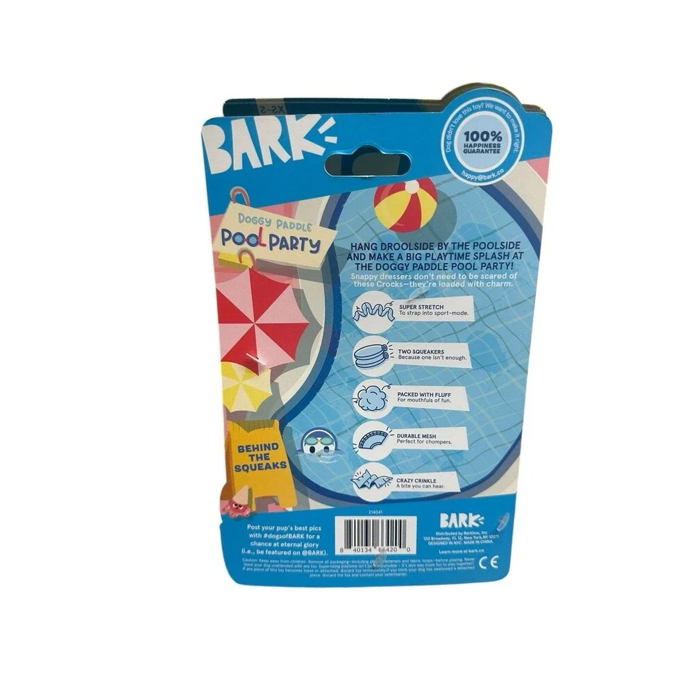 Bark Box & Co. Pool Party Flip Flops CROCKS Plush Squeaky Crinkle Dog Toy  XS-S